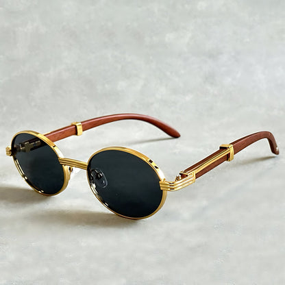 GUSTAVO – Gafas de sol de montura redonda dorada con protección UV400