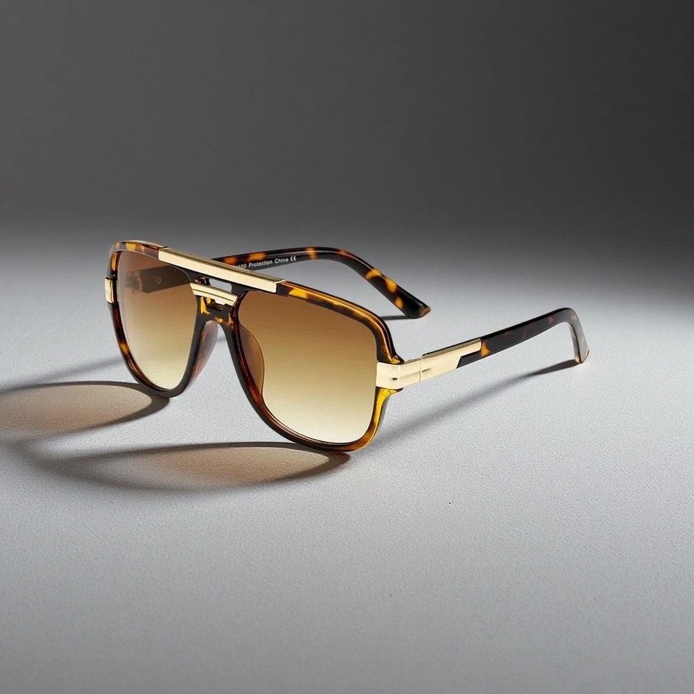 LEÓN – Gafas de sol tipo aviador cuadrado con montura de acetato y lentes degradados con protección UV400