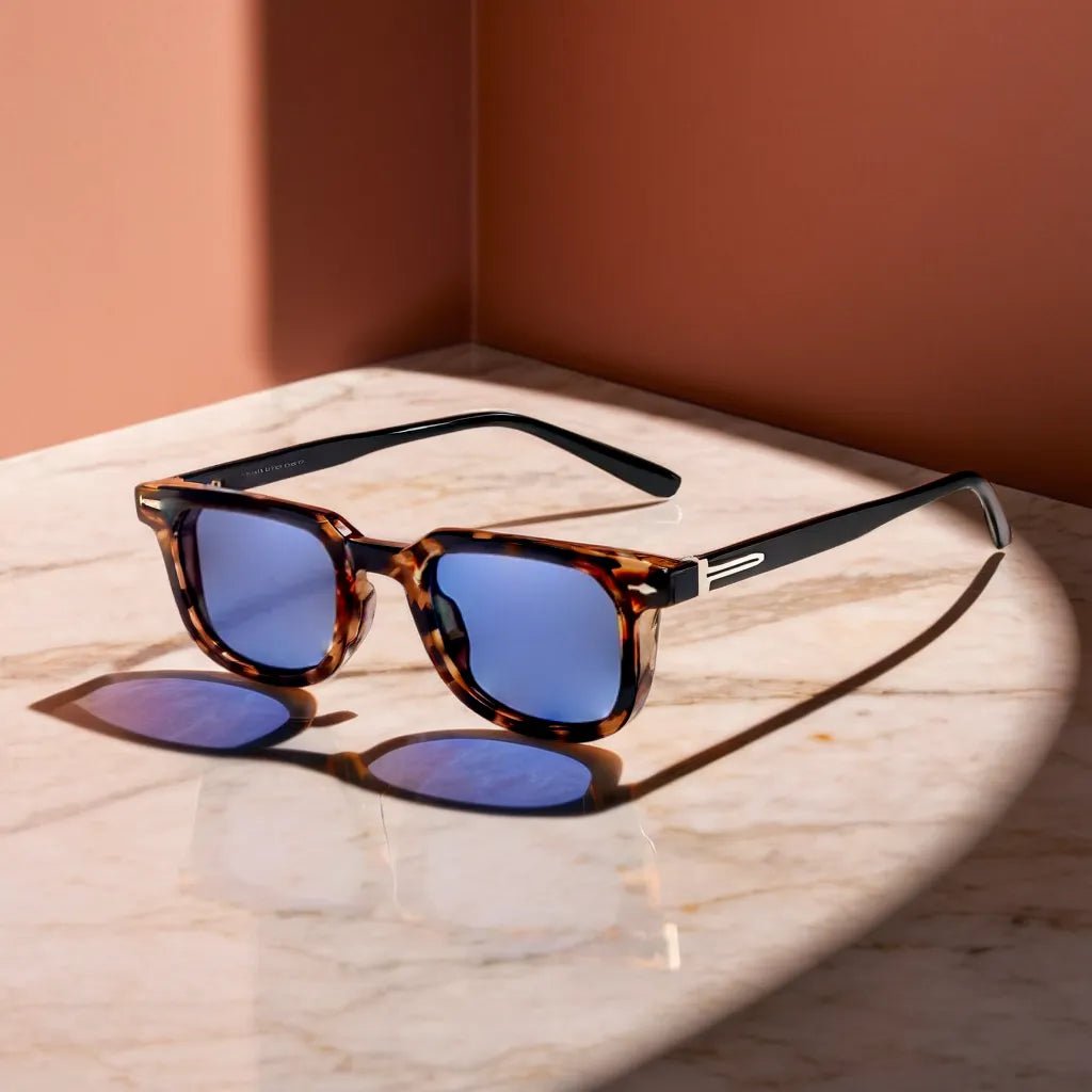 ROMEO – Gafas de sol con montura tortuga, lentes azul espejados y protección UV