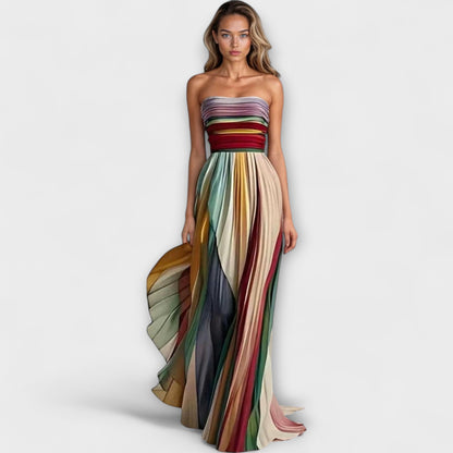 Luzia – Vestido maxi plisado multicolor sin tirantes para mujer