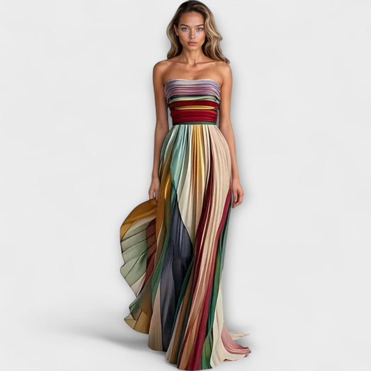 Luzia – Vestido maxi plisado multicolor sin tirantes para mujer