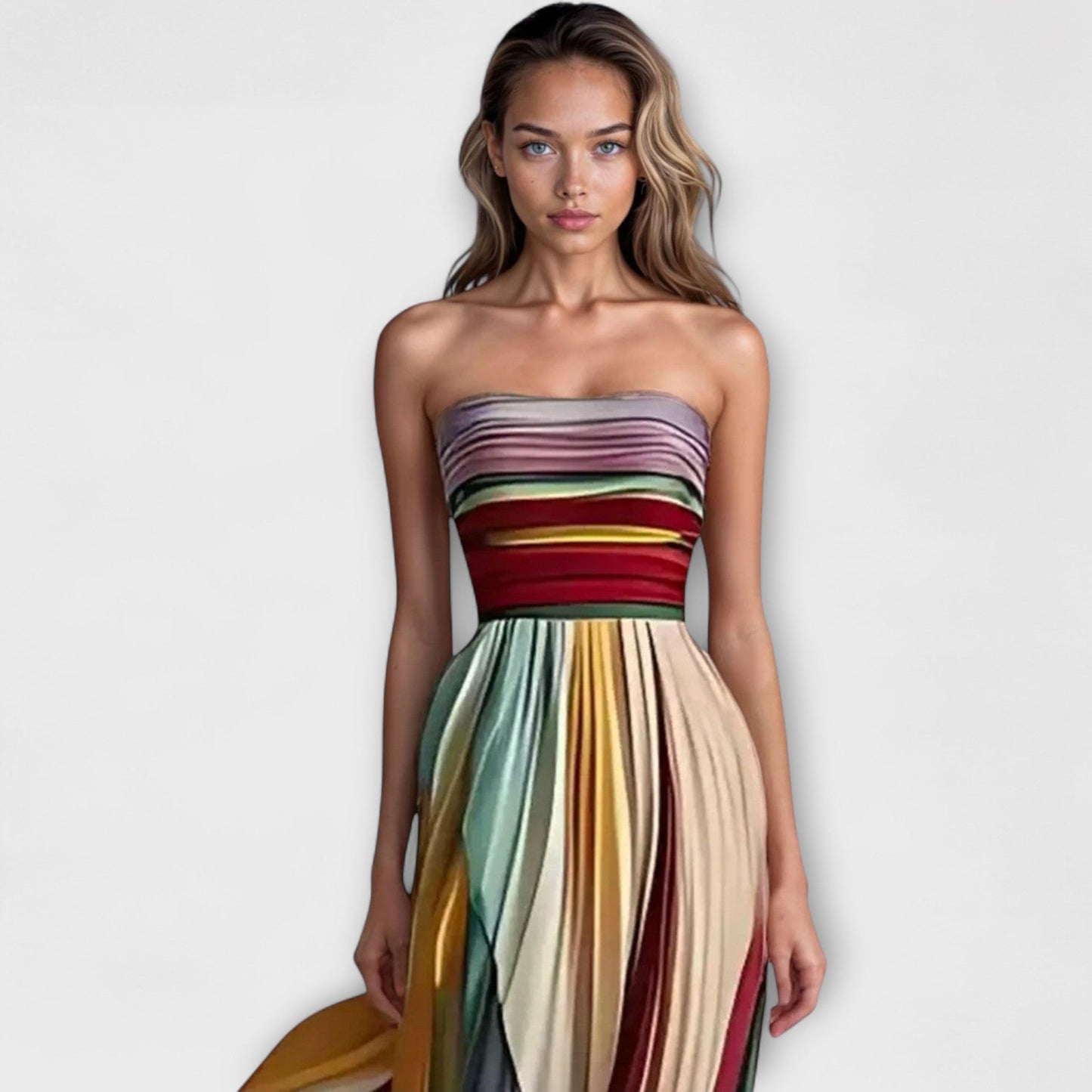 Luzia – Vestido maxi plisado multicolor sin tirantes para mujer