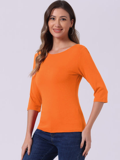 Camiseta de mujer con manga 3/4 y cuello redondo – LUNARA