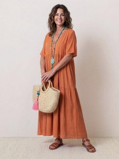 Althea – Vestido largo bohemio con escote en V y capas para mujer