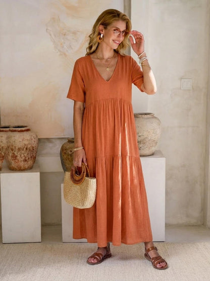 Althea – Vestido largo bohemio con escote en V y capas para mujer