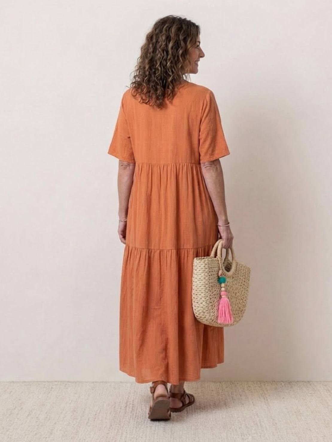 Althea – Vestido largo bohemio con escote en V y capas para mujer