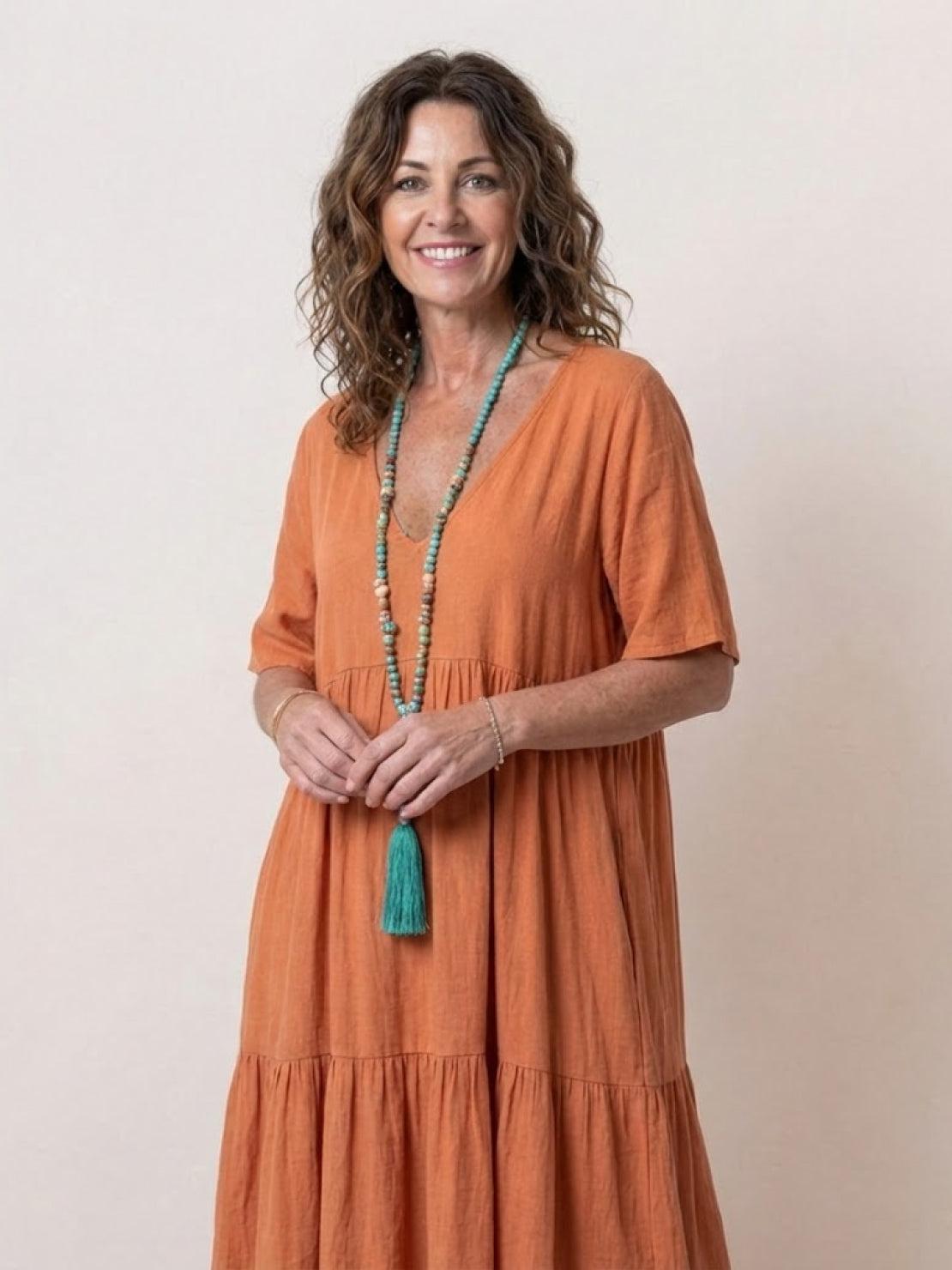 Althea – Vestido largo bohemio con escote en V y capas para mujer