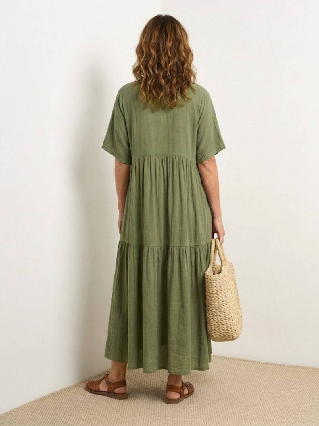 Althea – Vestido largo bohemio con escote en V y capas para mujer