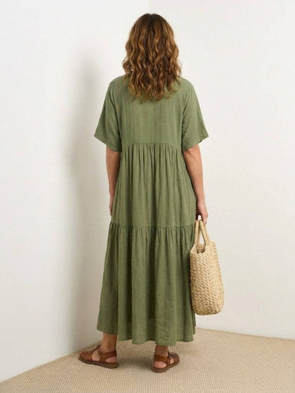 Althea – Vestido largo bohemio con escote en V y capas para mujer