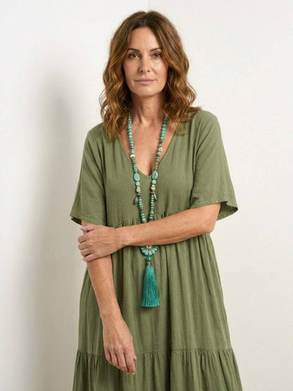 Althea – Vestido largo bohemio con escote en V y capas para mujer