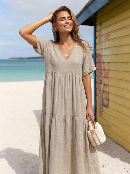 Althea – Vestido largo bohemio con escote en V y capas para mujer