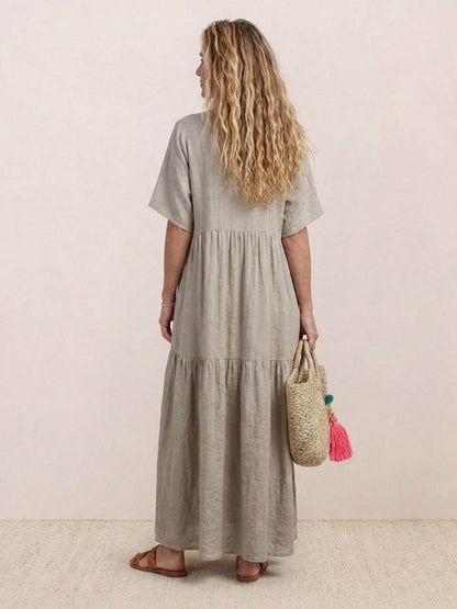 Althea – Vestido largo bohemio con escote en V y capas para mujer