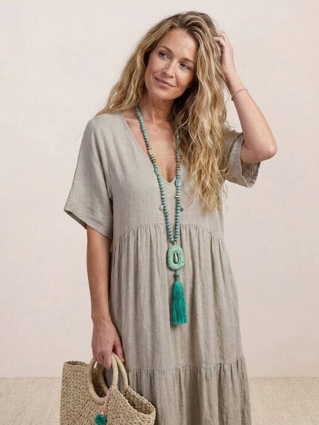 Althea – Vestido largo bohemio con escote en V y capas para mujer
