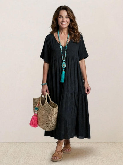 Althea – Vestido largo bohemio con escote en V y capas para mujer
