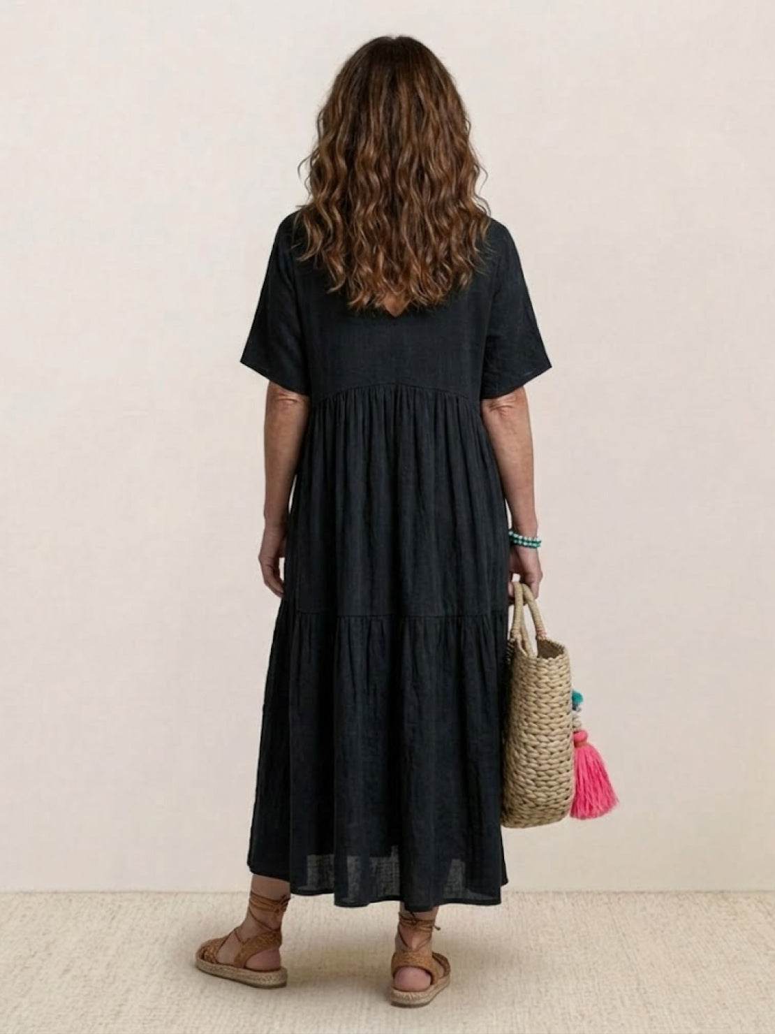 Althea – Vestido largo bohemio con escote en V y capas para mujer