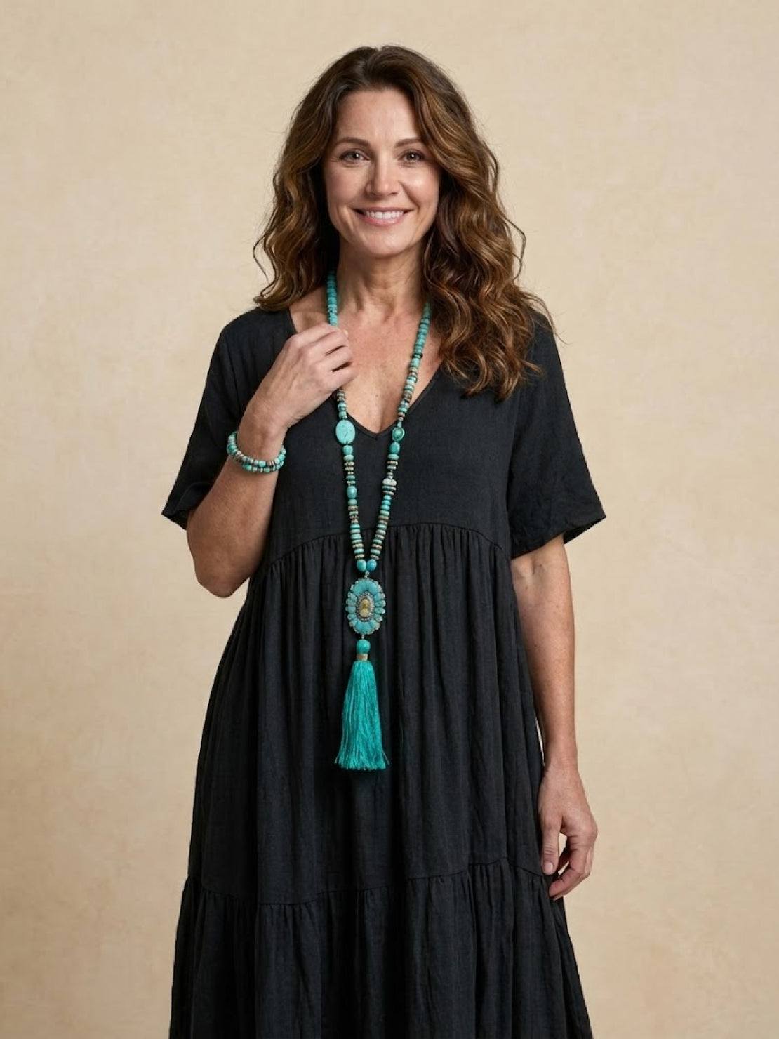 Althea – Vestido largo bohemio con escote en V y capas para mujer