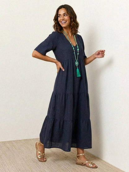 Althea – Vestido largo bohemio con escote en V y capas para mujer