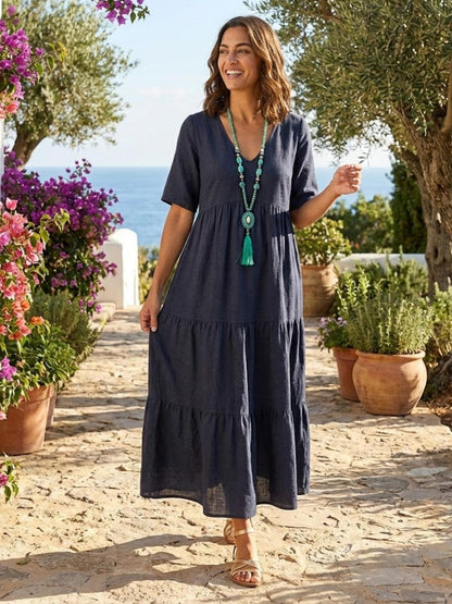 Althea – Vestido largo bohemio con escote en V y capas para mujer