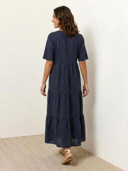 Althea – Vestido largo bohemio con escote en V y capas para mujer