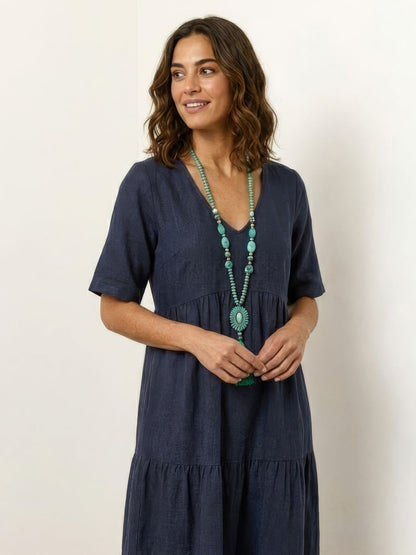 Althea – Vestido largo bohemio con escote en V y capas para mujer