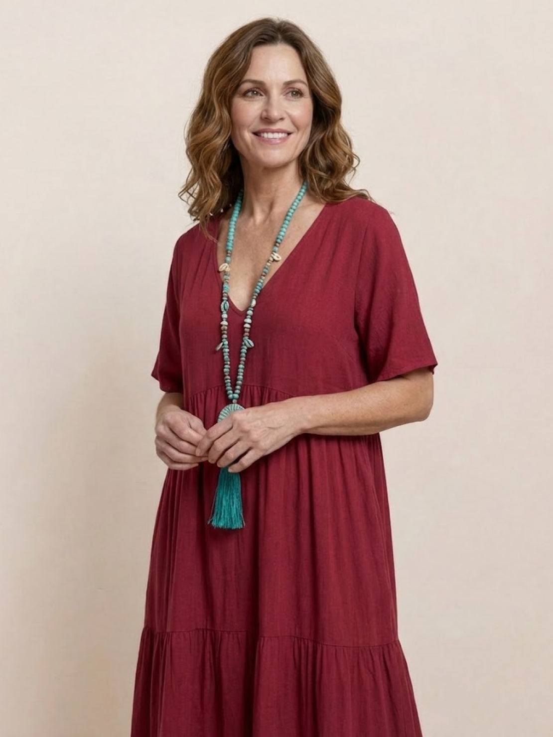 Althea – Vestido largo bohemio con escote en V y capas para mujer