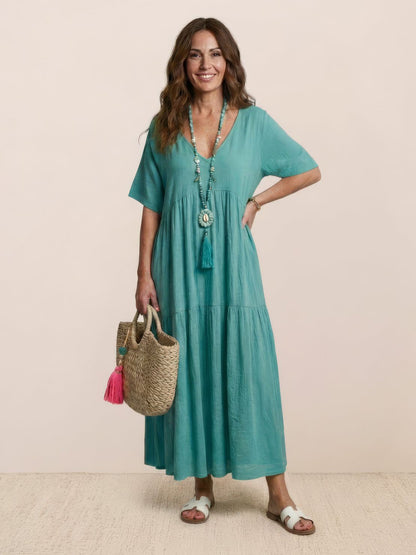 Althea – Vestido largo bohemio con escote en V y capas para mujer