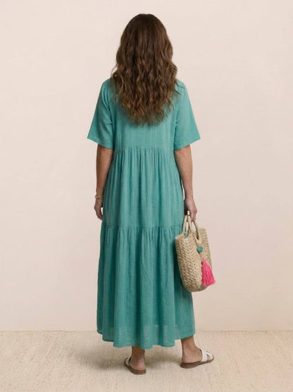 Althea – Vestido largo bohemio con escote en V y capas para mujer