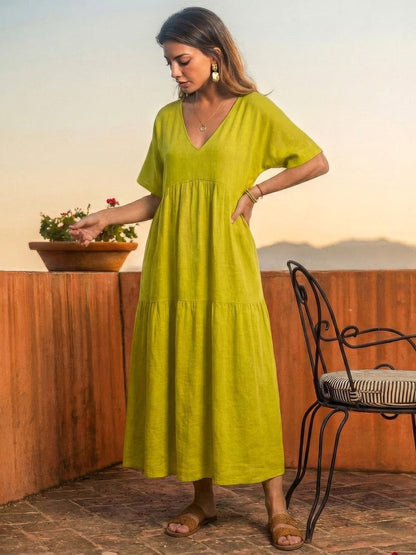 Althea – Vestido largo bohemio con escote en V y capas para mujer