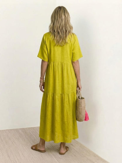 Althea – Vestido largo bohemio con escote en V y capas para mujer