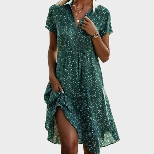 Vestido midi con estampado de lunares y diseño fluido – FIENNA