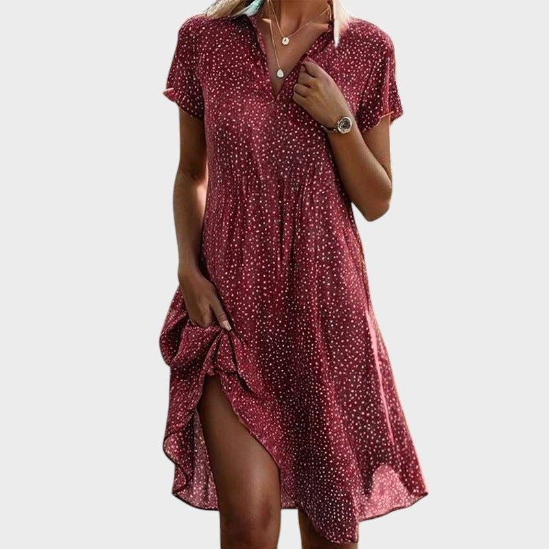 Vestido midi con estampado de lunares y diseño fluido – FIENNA