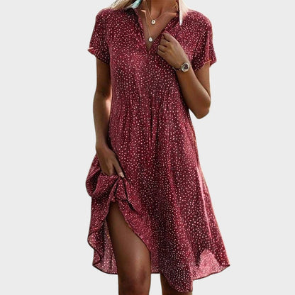 Vestido midi con estampado de lunares y diseño fluido – FIENNA