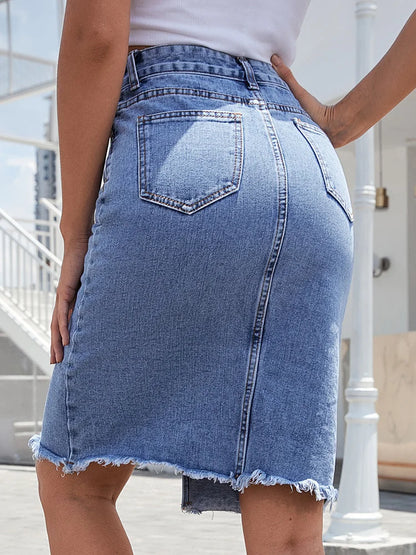 Selvara – Falda midi de talle alto con abertura frontal para mujer