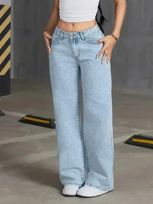 Alba – Vaqueros de pierna ancha en lavado claro para mujer