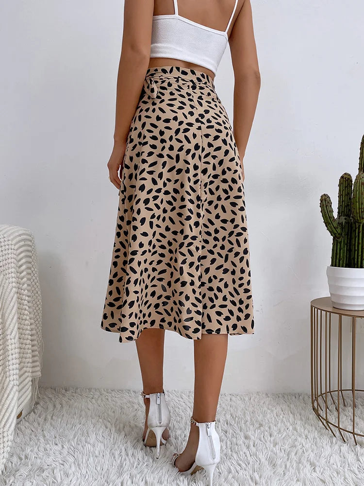 Valeria – Falda cruzada estampada con lazo para mujer