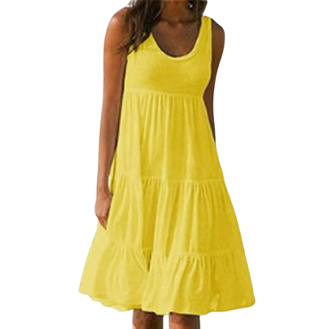 Avelora – Vestido midi bohemio sin mangas con capas para mujer