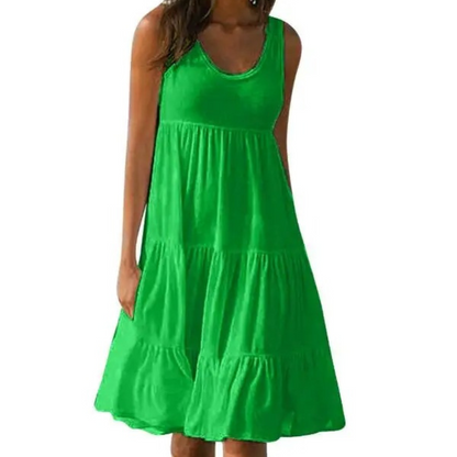Avelora – Vestido midi bohemio sin mangas con capas para mujer