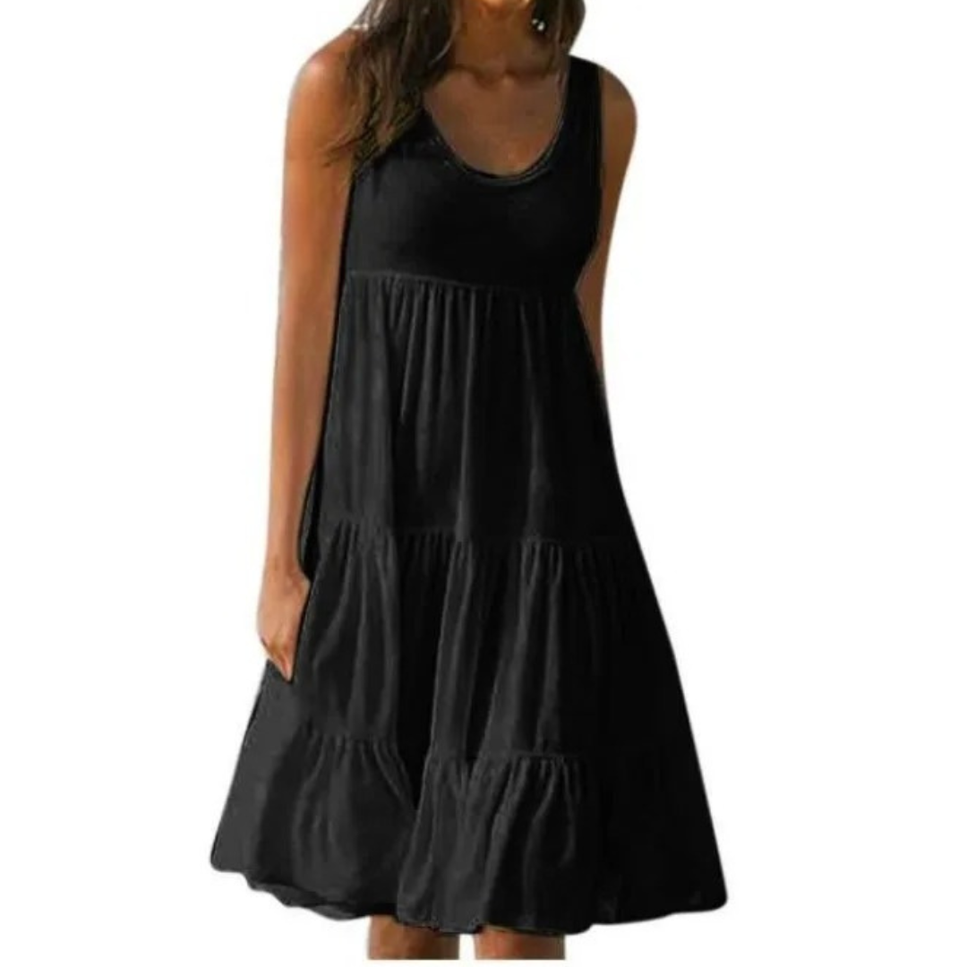 Avelora – Vestido midi bohemio sin mangas con capas para mujer
