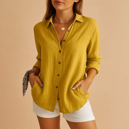 MARIANA – Blusa de lino con botones, mangas largas y corte relajado para mujer