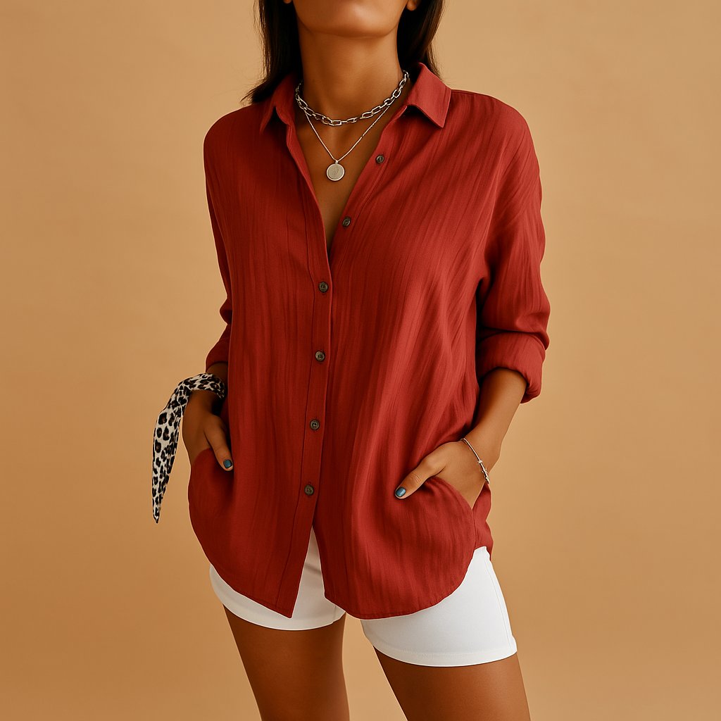 ISABEL – Blusa de lino con botones, mangas largas y corte relajado para mujer