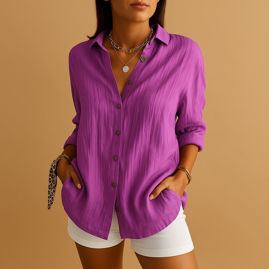 ISABEL – Blusa de lino con botones, mangas largas y corte relajado para mujer