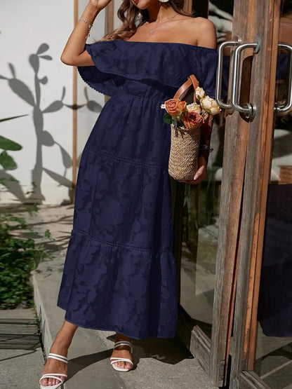 Aurora – Vestido largo con hombros descubiertos y capas para invitada de boda