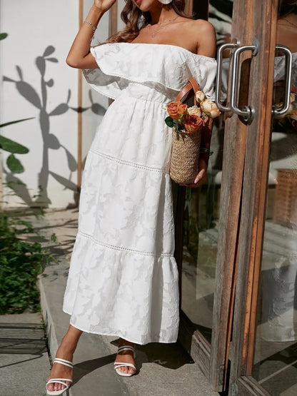 Aurora – Vestido largo con hombros descubiertos y capas para invitada de boda