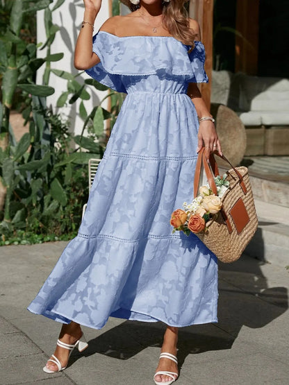 Aurora – Vestido largo con hombros descubiertos y capas para invitada de boda