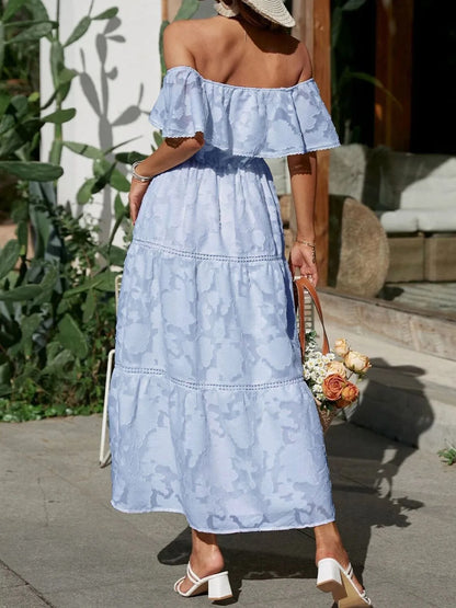 Aurora – Vestido largo con hombros descubiertos y capas para invitada de boda