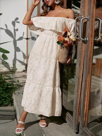 Aurora – Vestido largo con hombros descubiertos y capas para invitada de boda
