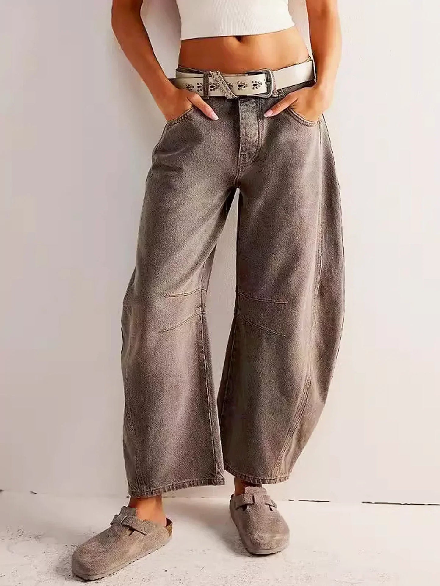 Feralia – Vaqueros de pierna ancha con estampado animal para mujer