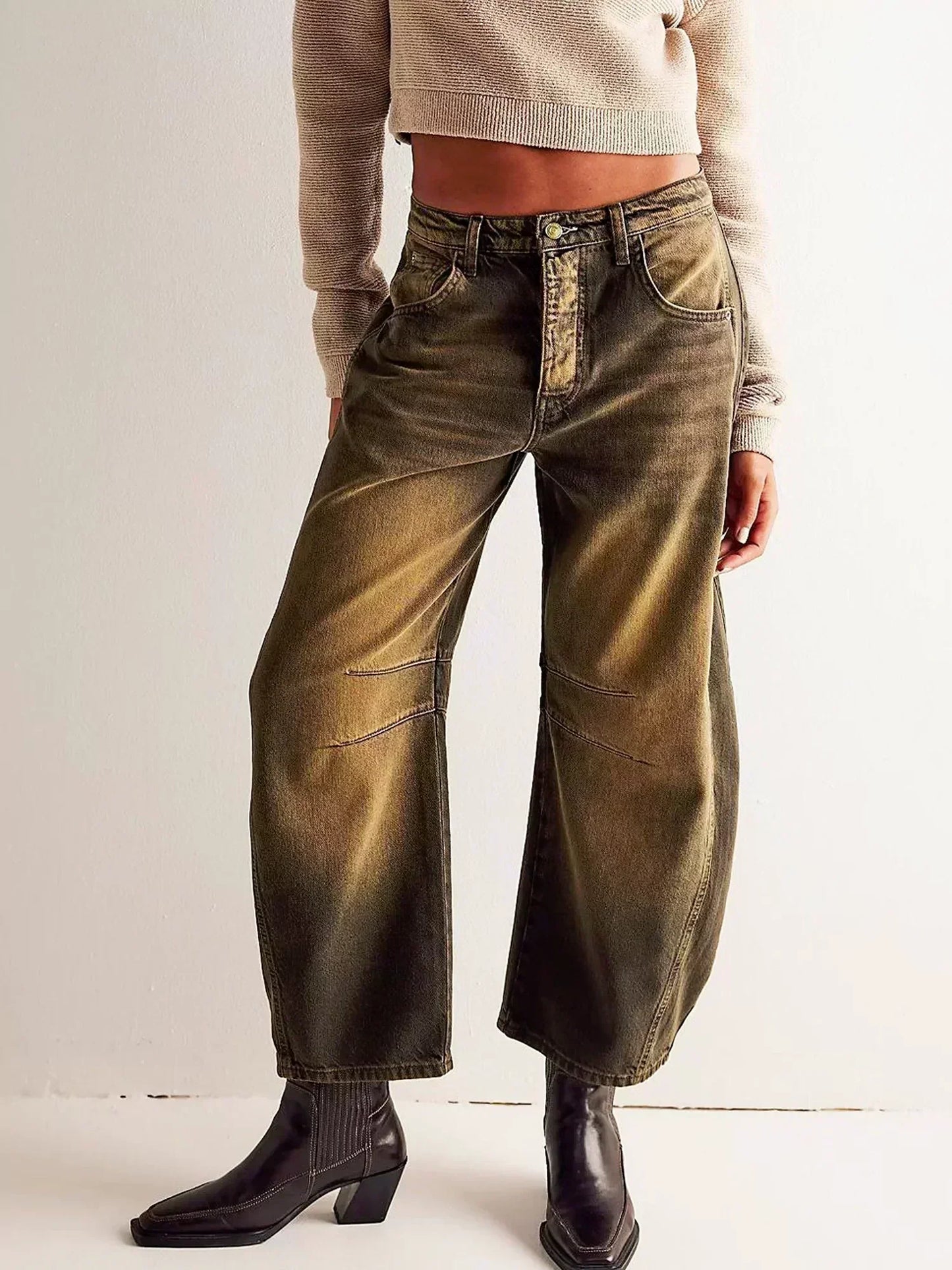 Feralia – Vaqueros de pierna ancha con estampado animal para mujer