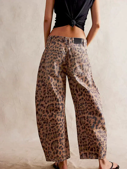 Feralia – Vaqueros de pierna ancha con estampado animal para mujer