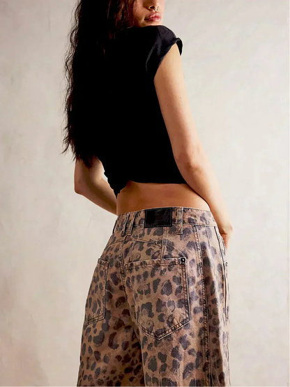 Feralia – Vaqueros de pierna ancha con estampado animal para mujer